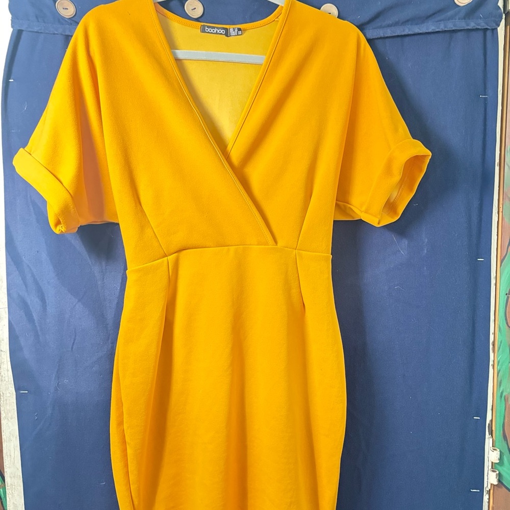 Boohoo Mustard Yellow Wrap Dress-us10